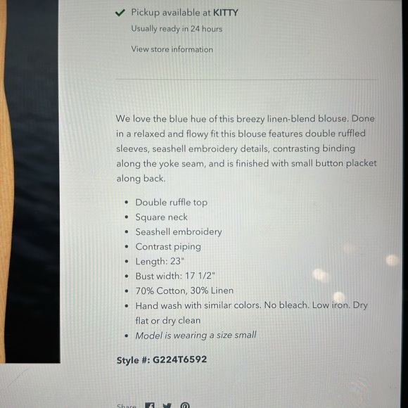 Greylin Heiko Seashell Embroidered Top - Azul Blue - Size XS - Picture 7 of 7